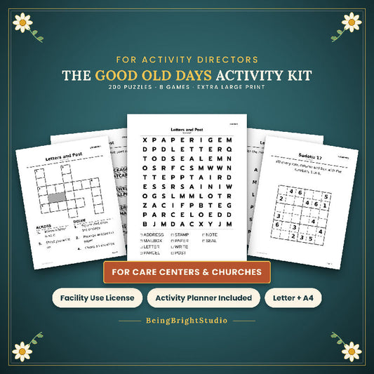 Good Old Days Brain Games for Seniors | 200 Extra Large Print Puzzles | Activity Director Pack