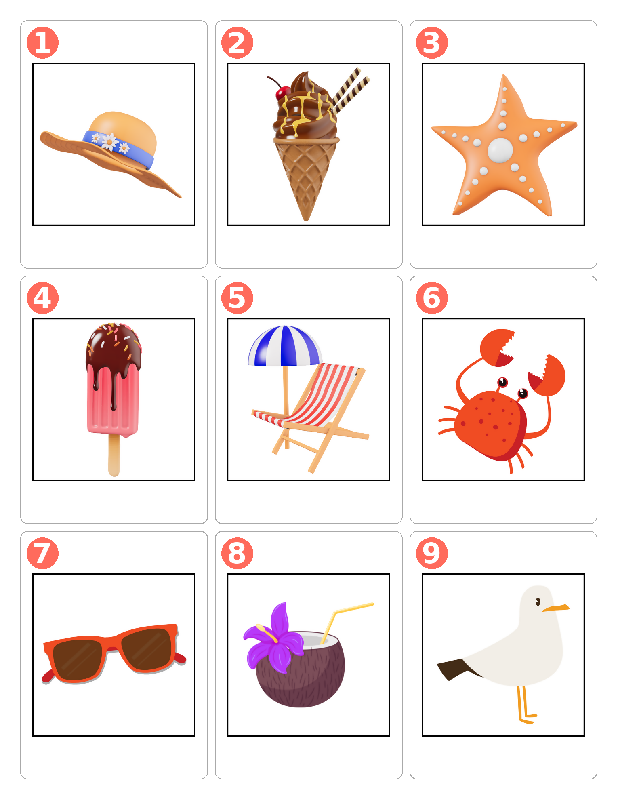 Summer Picture Bingo | Party Game | Group Bingo Game