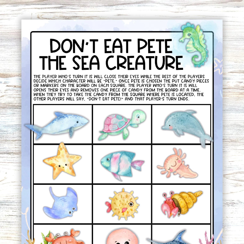 Don't Eat Pete Classic Easy Candy Game, Ocean Themed Activity - Includes Bonus Pin the Fish Game on the Anemone Like Tail on Donkey - Party Game