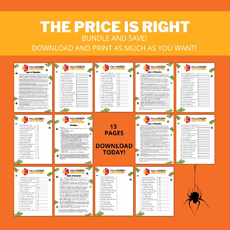 Halloween Through the Decades | Guess the Price Printable Games for Seniors