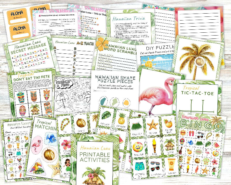BIG Hawaiian Luau Activity Bundle, Bingo Boards, Playing Card, Scavenger Hunt, Includes Activity Protocols for Recreation Directors / Group