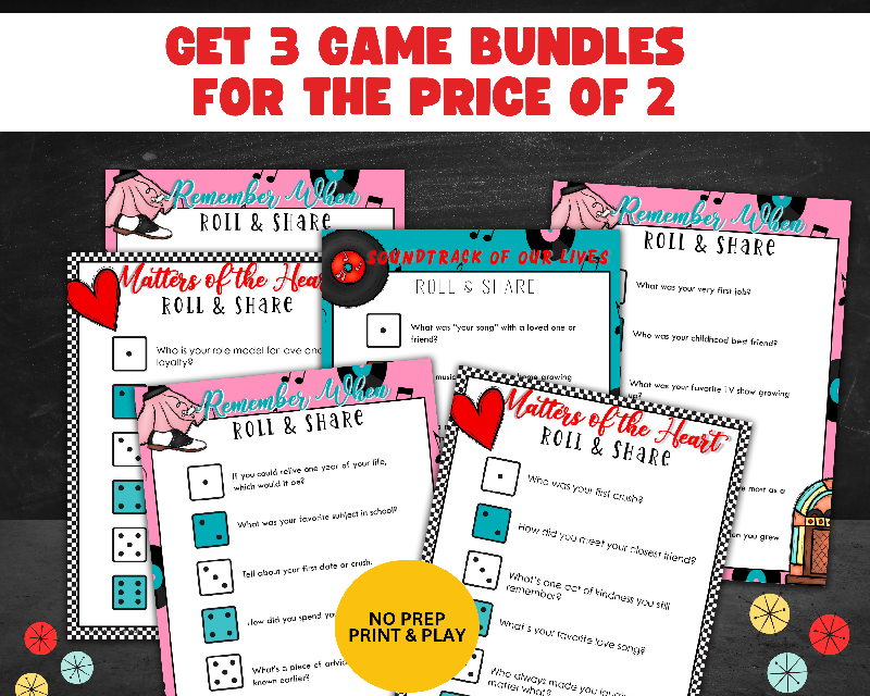 Senior Roll & Share Reminiscence Dice Game Bundle - Easy No Prep Conversation Activities for Groups