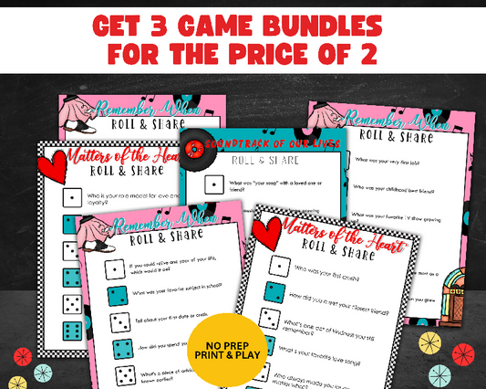 Senior Roll & Share Reminiscence Dice Game Bundle - Easy No Prep Conversation Activities for Groups