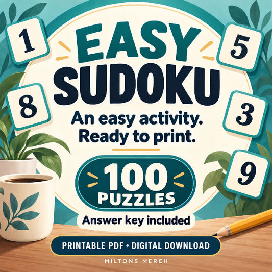 Large Print Easy Sudoku — 100 Ready-to-Print Puzzles for Seniors