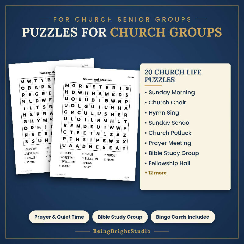 Extra Large Print Christian Word Search for Activity Directors, 100 Printable Puzzles, Bonus Bingo Cards