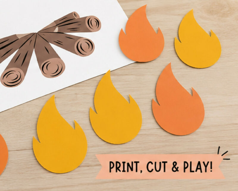 Pin the Flame on the Campfire Wood Game, Pin the Tail Game, Camping Theme Summer Party Game, Printable Activity
