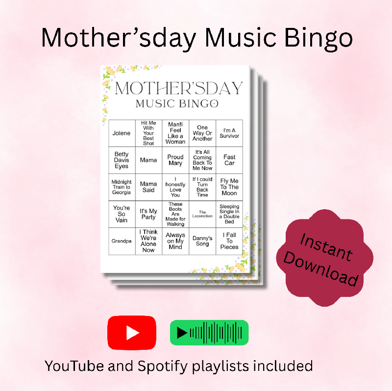 Mother's Day Music bingo game comes with youtube and spotify playlist