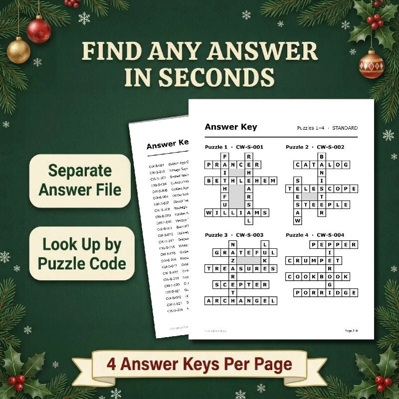200 Large Print Christmas Crosswords for Seniors – Group Activity Set