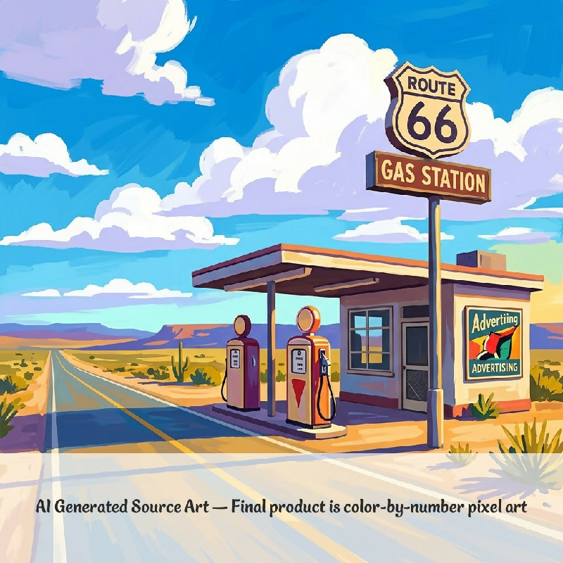 Route 66 Gas Station Collaborative Color by Number | Giant Group Activity Poster | Nostalgia Activity | Watercolor Style