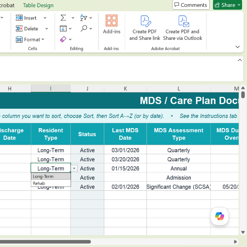 MDS Care Plan Tracker Excel Template | Nursing Home mds Coordinator Tool | R.A.I Schedule, Due Dates, Dashboard | SNF LTC