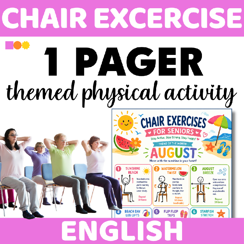 Printable August Chair Exercise Routine for Seniors | Gentle Seated Workout for Home Care and Assisted Living