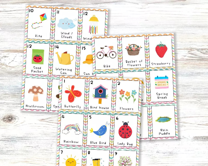 Spring Bingo & Reminiscing Card Game Bundle, 50 Boards, Scavenger Hunt, Memory Matching Flash Cards,  Easter Printable Activities, Playing Cards