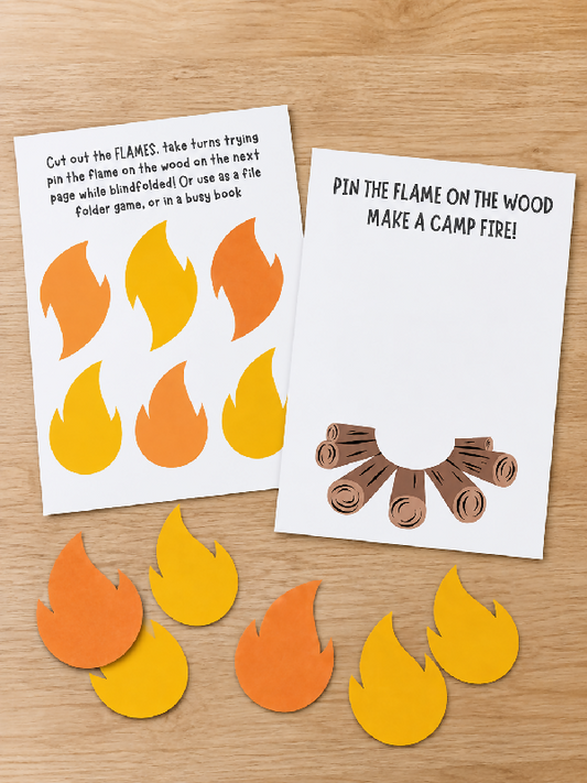 Pin the Flame on the Campfire Wood Game, Pin the Tail Game, Camping Theme Summer Party Game, Printable Activity