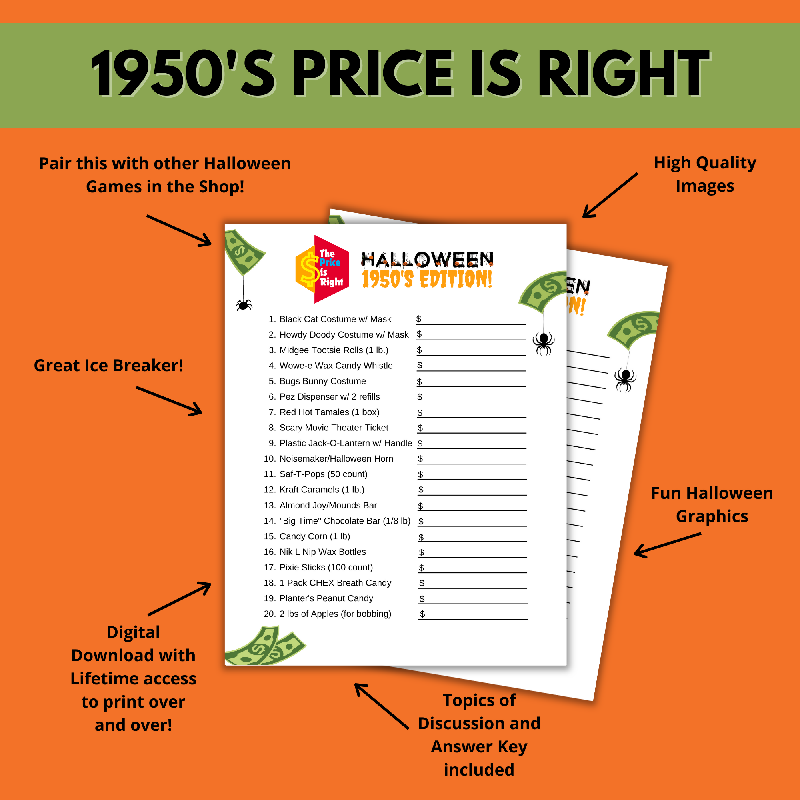 Halloween Price is Right Game | 1950s Edition Printable Activity for Seniors
