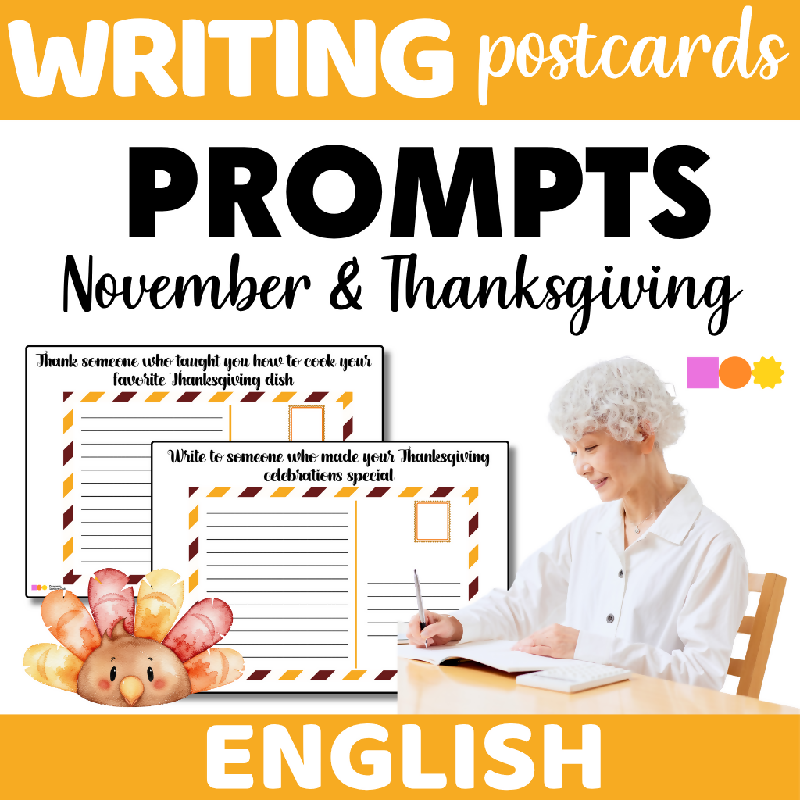 November Postcard Writing Prompts for Seniors | Printable Thanksgiving Creative Writing Activity for Elderly Adults and Senior Living - Reminiscence and Writing for Elderly Adults