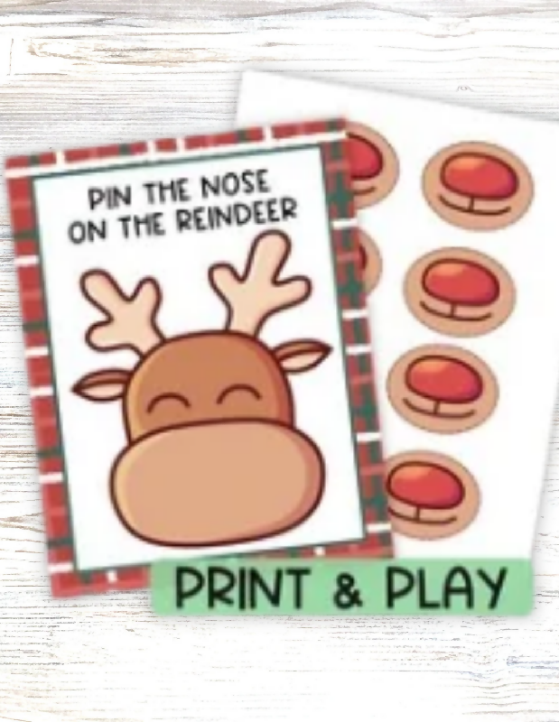 Pin the Nose on the Reindeer & Pin the Carrot Nose on the Snowman, Pin the Tail on Donkey Game, Printable Group Game Activity