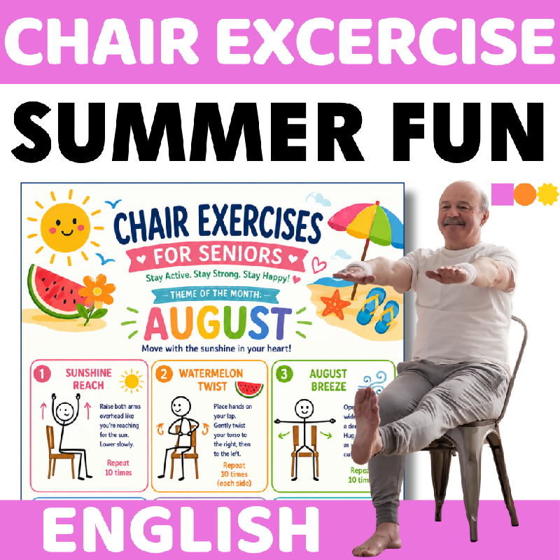 Printable August Chair Exercise Routine for Seniors | Gentle Seated Workout for Home Care and Assisted Living