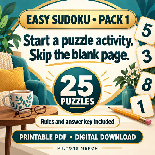 Large Print Easy Sudoku for Seniors — 25 Puzzles, Pack 1 | Printable PDF