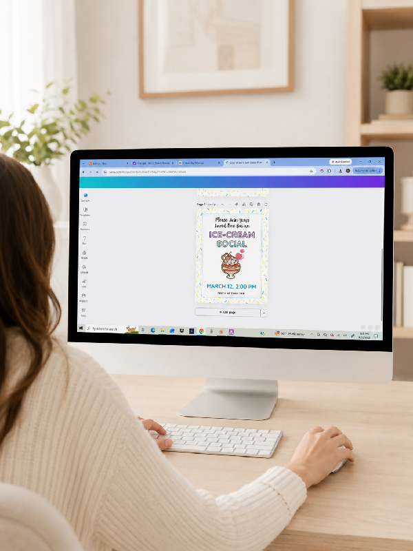 Activity Notification Flyer, Ice Cream Social Family Invitation, Editable Canva Template