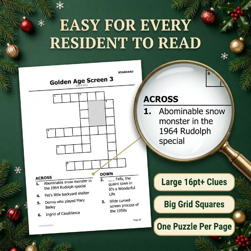200 Large Print Christmas Crosswords for Seniors – Group Activity Set
