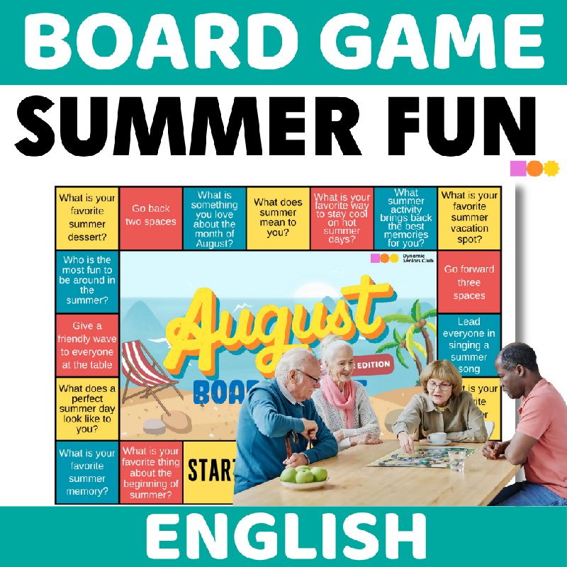 August Reminiscence Board Game for Seniors | Printable Cognitive Stimulation Activity with Conversation Questions for Elderly Adults