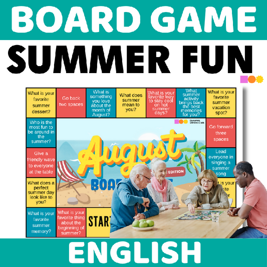August Reminiscence Board Game for Seniors | Printable Cognitive Stimulation Activity with Conversation Questions for Elderly Adults