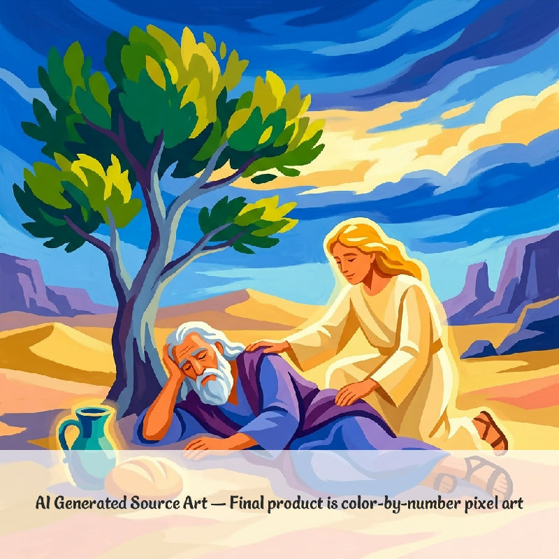 Elijah and the Angel Collaborative Color by Number | Giant Group Activity Poster | Biblical Art | Watercolor Style