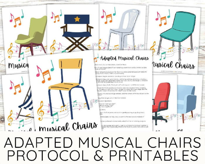 Adaptive Musical Chairs, Use with Real Chairs or Adaptive Printables for Protocol - Mixed Abilities Group Game, Adaptable to Wheelchairs and Limited Ability