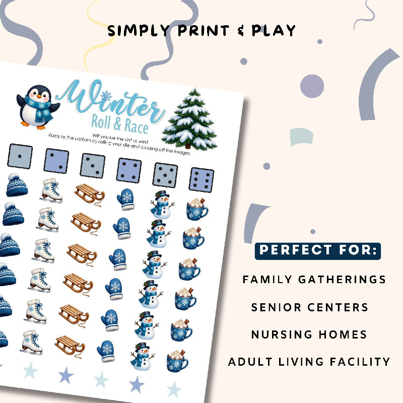Winter Party Dice Game for Seniors, Adults, or Kids by Pretty Cute Press