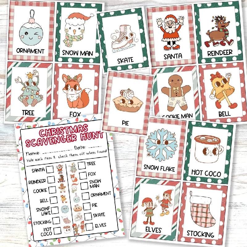 Christmas Winter Scavenger Hunt and Memory / Matching Game Set