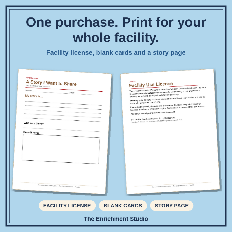 Remember When Men's Edition: Large Print Conversation Cards for Senior Living and Memory Care