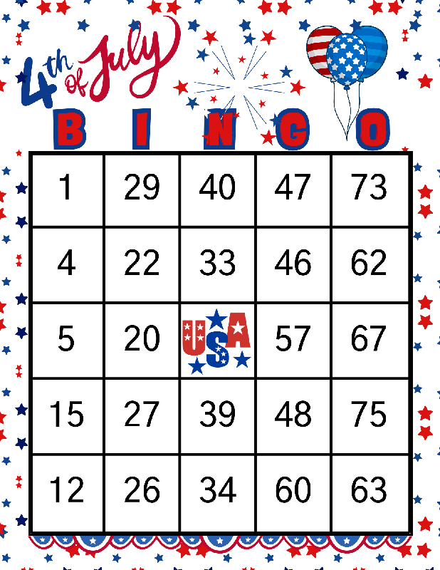 4th of July BINGO | Independence Day Bingo Printable | 50 Unique Game Boards | 75 Call Cards