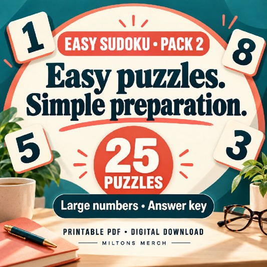 Large Print Easy Sudoku for Seniors — 25 Puzzles, Pack 2 | Printable PDF