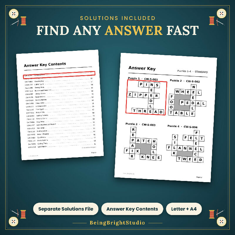 Sewing, Crafts and Hobbies Crossword Puzzles for Activity Directors, Extra Large Print, 50 Printable PDF Puzzles, Answer Keys