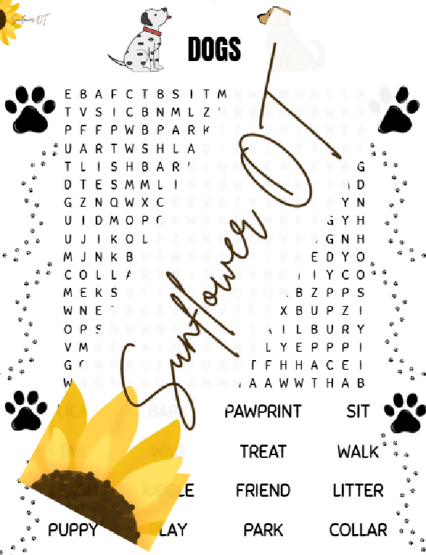Sunflower OT 20x20 Dogs Word Search Puzzle Promo