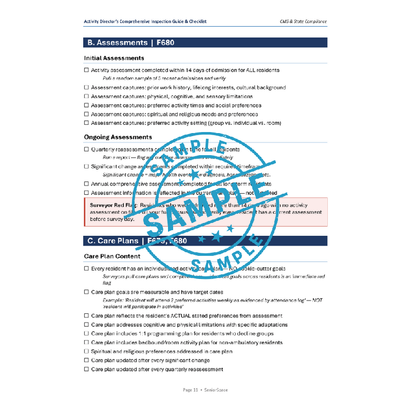 Activity Director Inspection Guide & Checklist | CMS F679 F680 Compliance | Nursing Home Assisted Living Memory Care Printable PDF