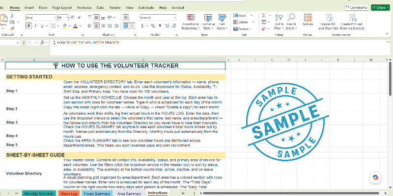 Volunteer Hours Tracker & Schedule Spreadsheet | Excel Google Sheets | Nursing Home Senior Living Nonprofit Activities Director Template