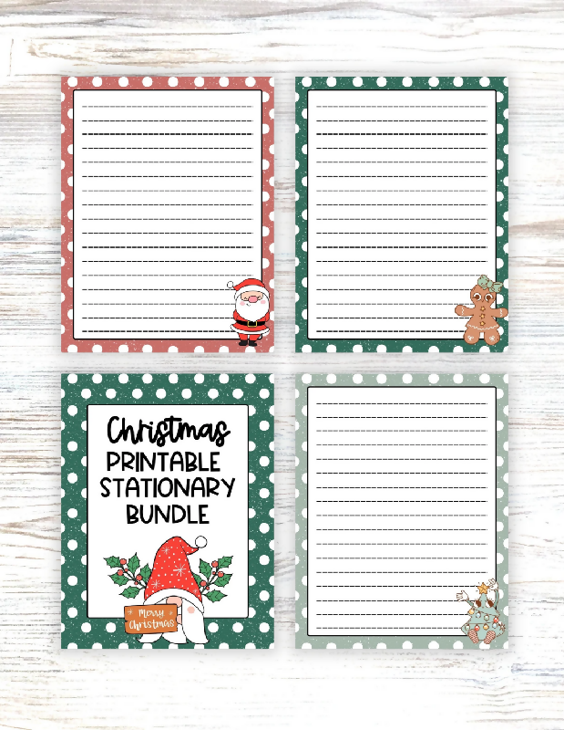 Christmas Printable Bundle, Holiday Stationary Set, Christmas Recipe Book Cards, Letter Writing, Cute Journal Pages, Shopping or To-do List
