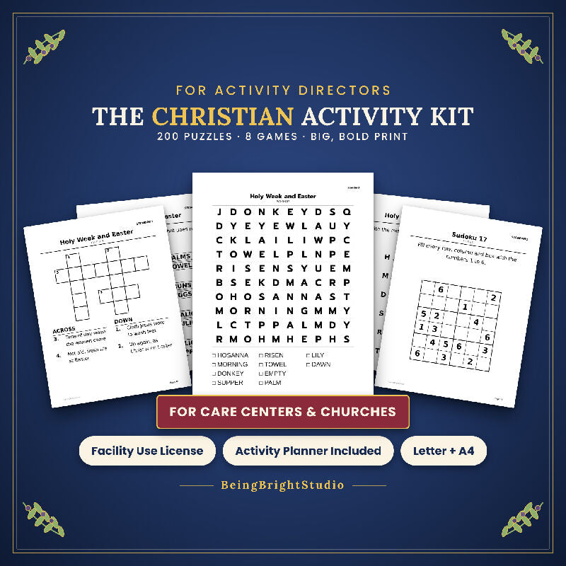 Christian Brain Games for Seniors | 200 Bible Puzzles | Activity Director Pack