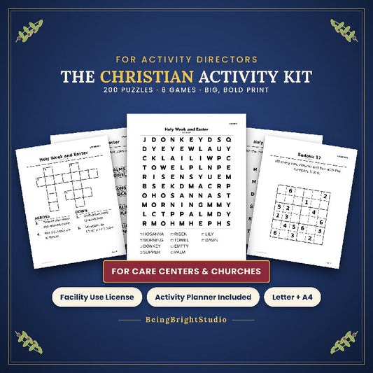 Christian Brain Games for Seniors | 200 Bible Puzzles | Activity Director Pack