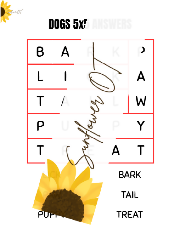 Sunflower OT 5x5 Answers for Dogs Word Search Puzzle Promo