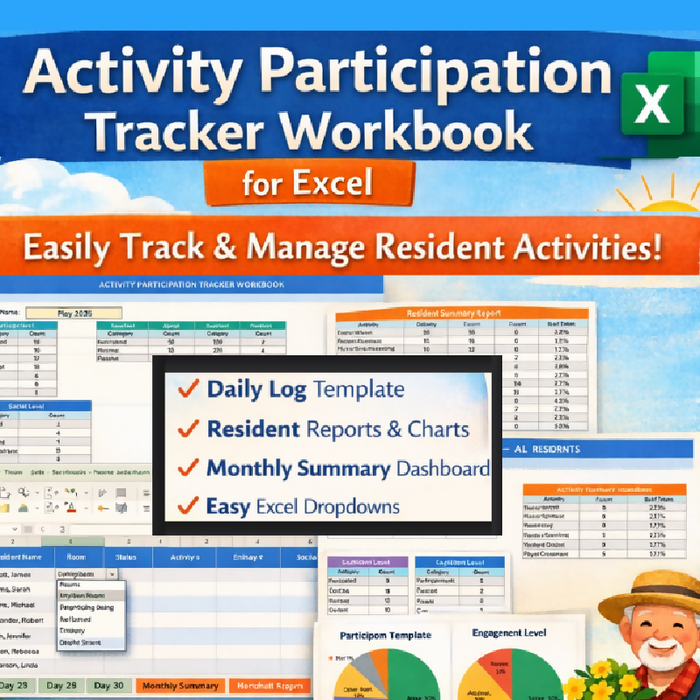 Activity Participation Tracker Excel, Activity Director Tool, Resident Engagement Spreadsheet