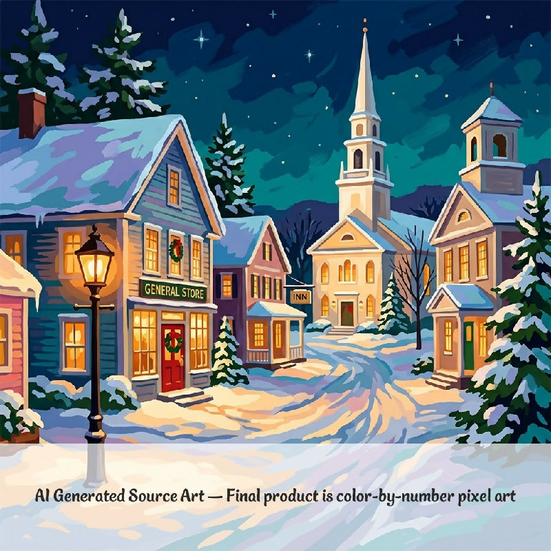 Snowy Village Christmas Collaborative Color by Number | Giant Group Activity Poster | Holiday Activity | Watercolor Style