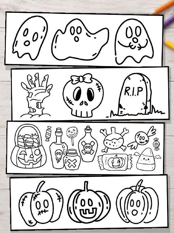 Halloween Coloring Bookmark Set, Autumn Craft and Reading Activity
