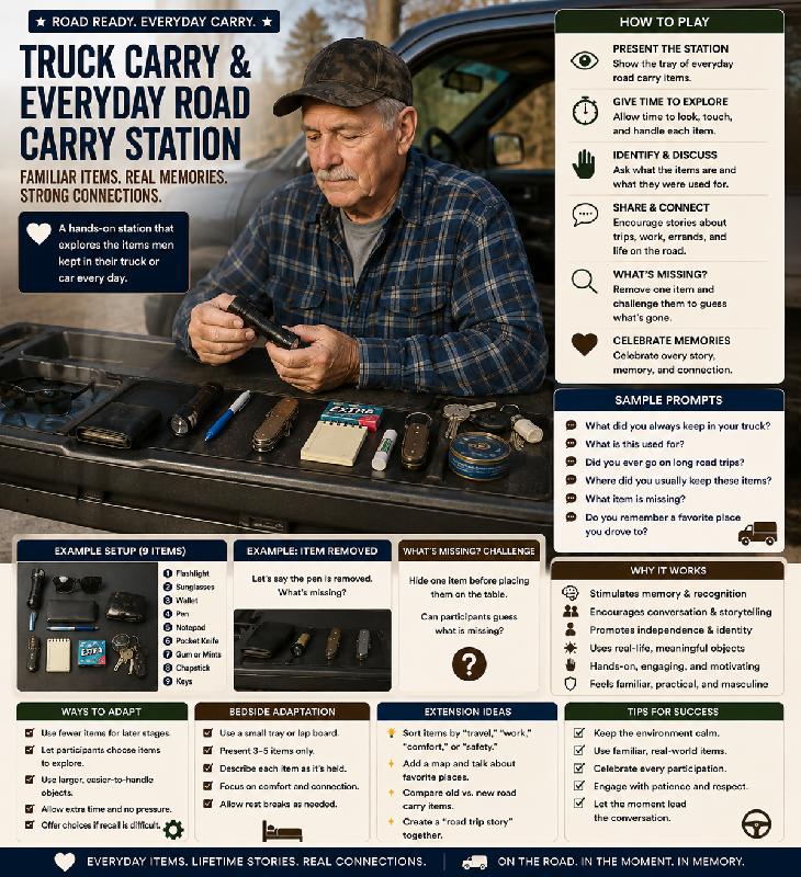 Familiar Masculine Everyday Carry & Pocket Treasures | Tactile Memory Care Activity Program for Men's Groups