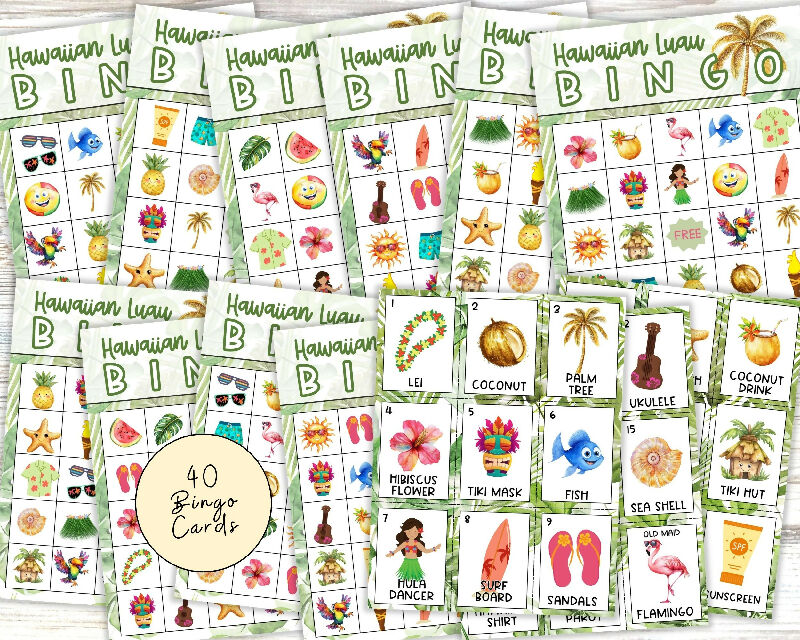 BIG Hawaiian Luau Activity Bundle, Bingo Boards, Playing Card, Scavenger Hunt, Includes Activity Protocols for Recreation Directors / Group