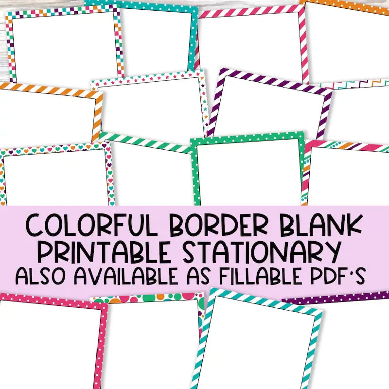 Printable Stationary for Writing Activities, Letter Writing/ Penpal's or Crafts, Borders, Lined Pages, and Lined 1/4 Page Cards, Desk Notes, Rainbow Border Bundle