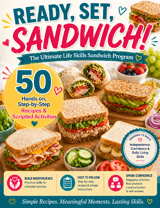 Ready, Set, Sandwich! 🥪 The Ultimate Life Skills Sandwich Program 50 Hands on, Step-by-Step Recipes and Scripted Activities That Build Independence, Confidence & Daily Living Skills