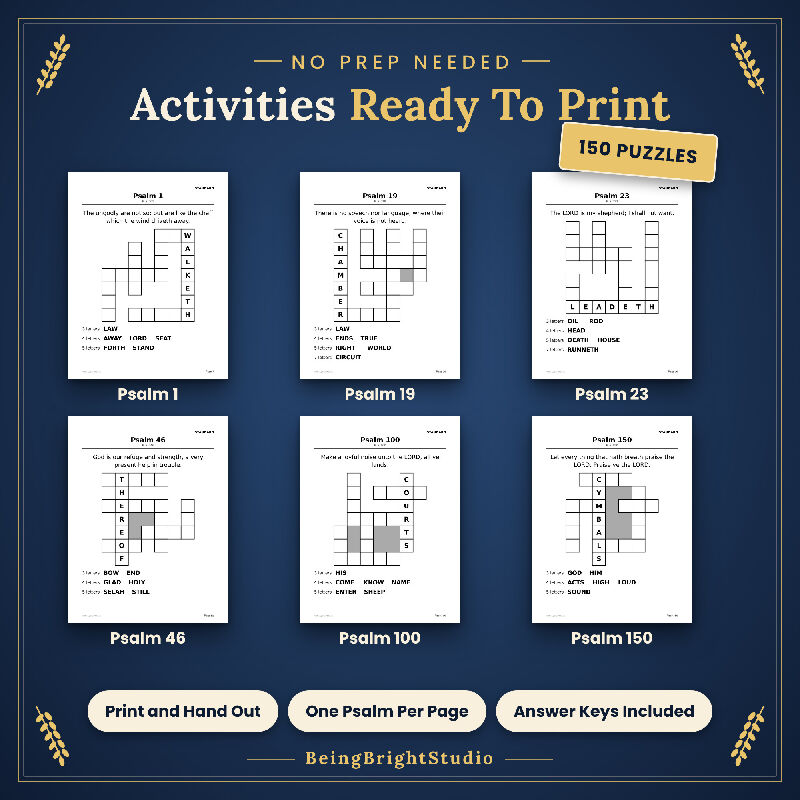 Extra Large Print Psalms Word Fill In for Seniors, 150 Bible Puzzles, KJV, Bonus Planner