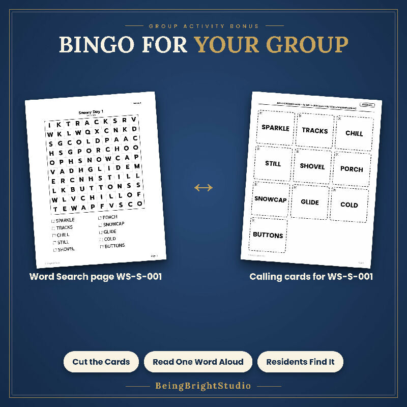 Extra Large Print Winter Word Search for Activity Directors, 50 Printable Puzzles, Bingo Calling Cards, Letter and A4